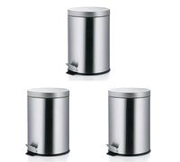 kela Cubo para cosméticos 3 l, cubo de basura con pedal MONACO, cubo de basura de acero inoxidable para baño con cubo interior y asa de transporte, mate (Paquete de 3)