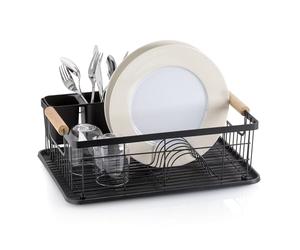 kela Escurridor de platos RICA, rejilla metálica para 9 platos, 3 vasos, 2 cubiertos de plástico, negro