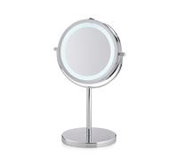 kela Espejo de maquillaje con iluminación y aumento TIO 13 cm, 1/5 aumentos, espejo de pie, metal cromado, espejo de afeitado redondo