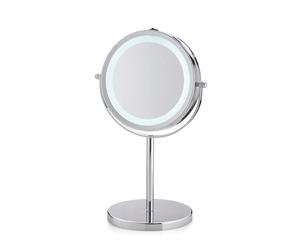 kela Espejo de maquillaje con iluminación y aumento TIO 13 cm, 1/5 aumentos, espejo de pie, metal cromado, espejo de afeitado redondo