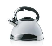 kela hervidor inducción 3L, hervidor flauta acero inoxidable, para todo tipo de placas, con apertura segura de la tapa del caño por botón, VARUS, hervidor de té blanco brillante