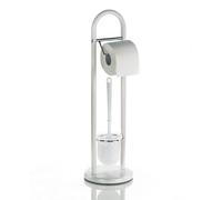 kela Juego de baño con portarrollos y escobillero de 65 cm, escobilla de baño con soporte abierto LINDA, metal blanco mate
