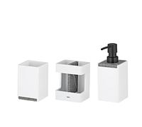 kela Juego de baño de 3 piezas CUBE blanco, aspecto piedra, vaso, portacepillos de dientes, dispensador de jabón 300 ml, accesorios de baño blancos