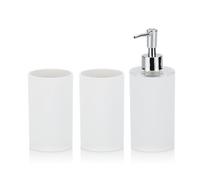 kela Juego de baño de 3 piezas LIS, vaso, portacepillos de dientes, dispensador de jabón 350 ml, plástico, accesorios de baño blancos