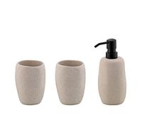 kela Juego de baño de 3 piezas RODA, cemento, vaso, portacepillos de dientes, dispensador de jabón de 200 ml, aspecto de piedra, accesorios de baño beige