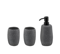 kela Juego de baño de 3 piezas RODA, cemento, vaso, portacepillos de dientes, dispensador de jabón de 200 ml, aspecto de piedra, accesorios de baño grises