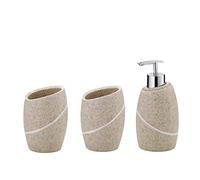 kela Juego de baño de 3 piezas TALUS, aspecto de piedra natural, vaso, portacepillos de dientes, dispensador de jabón de 300 ml, accesorios de baño beige