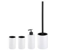 kela Juego de baño de 4 piezas MATSI, cerámica, vaso, portacepillos de dientes, dispensador de jabón de 300 ml, escobilla de baño con recipiente, accesorios de baño blancos