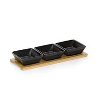 kela Juego de cuencos para servir de 4 piezas PHILIPA, cuencos para aperitivos de porcelana con bandeja de bambú, cuadrados, juego de cuencos para salsas negros
