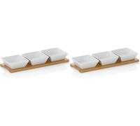 kela Juego de cuencos para servir de 4 piezas PHILIPA de, cuencos para aperitivos de porcelana con bandeja de bambú, cuadrados, juego de cuencos para salsas blancos (Paquete de 2)