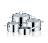 kela Juego de ollas para inducción de 4 piezas CAILIN, juego de ollas con tapa de cristal, acero inoxidable 18/10, sin recubrimiento, brillante