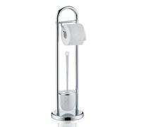 Kela Juego de WC con portarrollos y escobillero 65cm, escobillero con portaescobillero Abierto Fabio, Metal Brillante