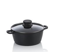 kela Olla para carne de 20 cm con tapa de cristal ATURA, olla pequeña de 1,7 litros, olla para inducción, fundición de aluminio con revestimiento cerámico, sin PFAS, negra