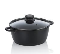 kela Olla para carne de 24 cm con tapa de cristal ATURA, olla grande de 3,2 litros, olla para inducción, fundición de aluminio con revestimiento cerámico, sin PFAS, negra