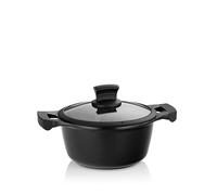 kela Olla para inducción 20 cm con tapa de cristal STELLA NOVA, olla pequeña 2,2 l con sistema de control de aceite, revestimiento de aluminio fundido, mango suave al tacto