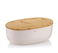kela Panera beige con orificios de ventilación en la tapa de bambú 37,5 x 23 x 14 cm, panera de plástico, NAMUR, caja para guardar pan