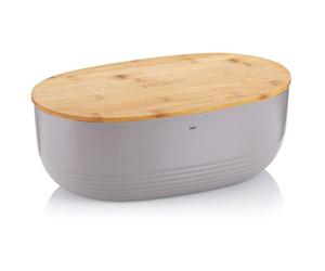 kela Panera gris con orificios de ventilación en la tapa de bambú 37,5 x 23 x 14 cm, panera de plástico, NAMUR, caja para guardar pan