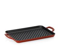 kela placa grill inducción 35 x 25 cm CALIDO, placa grill de hierro fundido esmaltada para la cocina, resistente al calor hasta 300°C, rojo