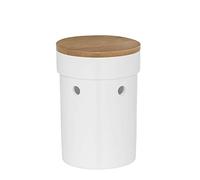 kela Recipiente de cerámica para ajos con orificios de ventilación 12 cm SALENA, tapa de bambú, almacenamiento de ajos, blanco