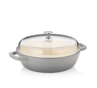 kela Sartén para guisar de 28 cm con borde alto CALIDO, sartén de hierro fundido para inducción con tapa de cristal de 3,8 l, sartén de hierro fundido esmaltado, gris claro