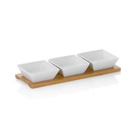 kela serving bowl set 4pcs PHILIPA, porcelana snack bowls con plato de servir de bambú, angular, dip bowl set blanco