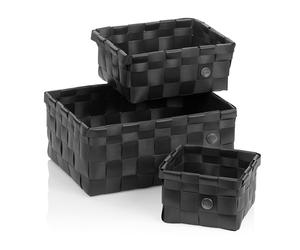 kela Set de 3 cestas de almacenamiento NEO, cestas de plástico reciclado, cesta para estantería lavable, caja de almacenamiento apilable, negro