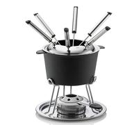 kela Set de fondue de carne de 11 piezas, fondue de hierro fundido para 6 personas COMORE, set de fondue con soporte para pasta combustible, tenedores, soporte para tenedores