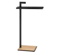 kela Toallero de pie, 82,5 cm, madera de roble, toallero con 2 barras, roble, metal con recubrimiento en polvo, toallero negro mate