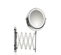 kela Valeria 20643 - Espejo de Pared (17,5 cm de diámetro, Metal, Extensible, 1/5 aumentos, iluminación LED), Color Plateado Brillante