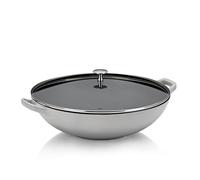 kela Wok de hierro fundido con tapa de cristal 36 cm CALIDO, sartén wok para inducción, sartén wok con tapa, esmaltada, gris
