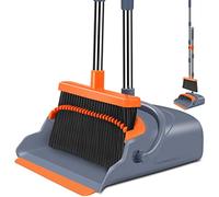 kelamayi Juego de Escoba y recogedor para el hogar, Mango súper Largo, recogedor Vertical para el hogar, habitación, Cocina, Oficina, vestíbulo, Uso en Suelo al Aire Libre (Gris y Naranja)