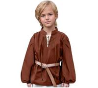keland Camisa medieval para niños, camisa renacentista, camiseta medieval escocesa Jacobiner Top, marrón, 12-14 años