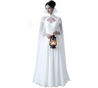 keland Capa Gótica Larga de Tul de Vampiro con Cuello de Encaje para Mujer Halloween (Blanco)