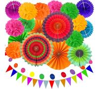 KELAV 20 Piezas Decoraciones para Fiestas,Pompones de Papel, Guirnalda de Banderines, Abanicos Colgantes,Para Cumpleaños, Navidad,Boda, Baby Shower, Celebración Mexicana y Fiestas Infantiles