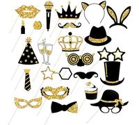 KELAV Kit Photocall 23 Piezas con Palos-Accesorios NegroDorado para graduacion/50 Cumpleaños/Jubilación (Coronas,Copas,Pintalabios)-Fotocoll para Bodas,Fiestas & Comuniones