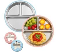 kelav Plato Acero Inoxidable Bebe 2 Piezas, 21CM Platos de Acero Inoxidable con Ventosa, Platos para Bebé Cubierta de Silicona Removible Sin BPA, Apto para Lavavajillas para Tronas Bandejas y Mesas