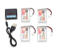 Kelawoly 4 Baterías Lipo de 3,7 V, 1200 MAh, 25 C, Batería Recargable para Coche RC con Mini Enchufe Blanco, Cargador 4 en 1 para Camión, Helicóptero, Dron