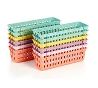 Kelawoly Cestas para Lápices de PP, Bandejas de Almacenamiento Largas y | Diseño Rectangular Delgado, Apilable para Estantes, Sostiene Lápices Ceras Suministros de Arte, Colores Pastel Ligeros para