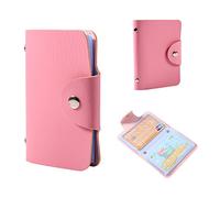 Kelawoly Funda Tipo Billetera con Tarjetero de Cuero PU para 24 Tarjetas, Ranuras para Múltiples Bolsillos, Ligera, Duradera, Amarillo, Negro, Azul, Rosa y Marrón (Pink)