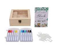Kelawoly Juego de Bloques para Baby Shower, 48 Bloques de Madera con 12 Rotuladores de Pintura de Colores y 42 Plantillas, para Fiestas de Baby Shower, Revelación de Género y Deco