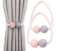 Keleily Abrazaderas Magnéticas para Cortinas 2Pcs Tiebacks de Cortina, Cortina de Ventana de Madera Clips de Cortina para Hogar, Dormitorio, Oficina, Ventana de Hotel Decorativa, Rosa+Gris