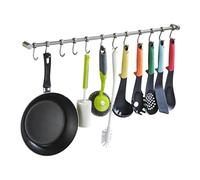 Kelelife Estante colgante de vajilla con 12 ganchos extraíbles, acero inoxidable cocina carril sartén colgador montaje en pared organizador para herramientas, toallas, ollas, abrigos, sombreros níquel