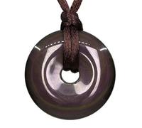 Keleny Gemas semipreciosas de ágata de cristal de 30 mm círculo de la paz donut colgante ajustable trenzado marrón cuerda collares 1.18 Inch