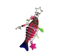 Kelisdi Accesorio para teléfono con cuentas, diseño de estrella de pez, llavero colgante de resina, adorno retro multifuncional, llavero decorativo, Rosa Roja, Talla única