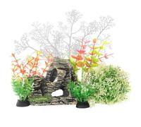 Kelisdi Acuarios, corales artificiales, hierba, 7 piezas, peceras, plantas y rocas de cueva, para decoración segura de paisajes subacuáticos, decoraciones de acuarios