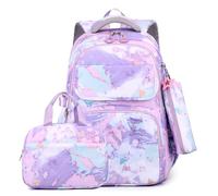 Kelisdi and Trendy - Mochila escolar para niñas con bolsas de almuerzo y estuche para lápices, múltiples compartimentos para libros, portátiles, mochila de gran capacidad, Purple, Mass Beauty
