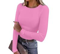 Kelisdi Camiseta básica de manga acanalada ajustada con cuello redondo para uso diario casual, camiseta interior con cuello redondo, C, M