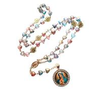 Kelisdi Collar de rosario con cuentas de corazón de rosa huecas con colgante de cristal para coleccionistas, oración, meditaciones, regalo, collar vintage de cuentas de corazón, One Size, como se