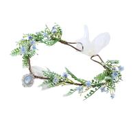 Kelisdi Corona de flores de temperamento étnico para cosplay, aro de pelo de hada para boda, fiesta, tocado con colgante de diamantes de imitación, joyería para mujer, delicado para damas de honor con