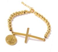 Kelisdi Elegante cuenta redonda con dije de crucifijo que simboliza e inspira, accesorio de cadena de mano ajustable, accesorio versátil de moda